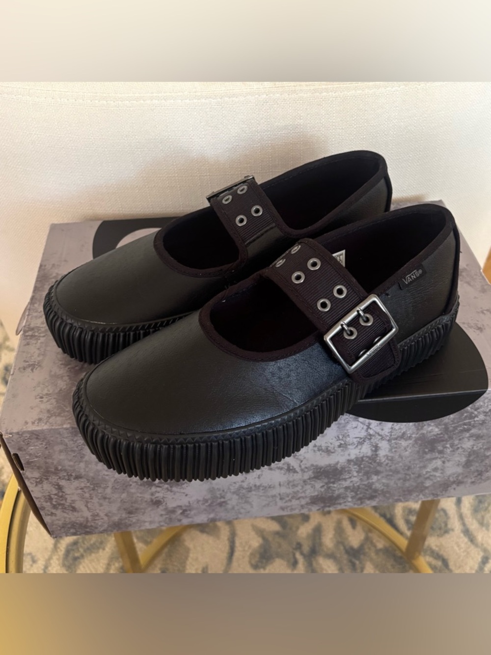 Vans Black Platform Mary Jane Shoes with Buckle